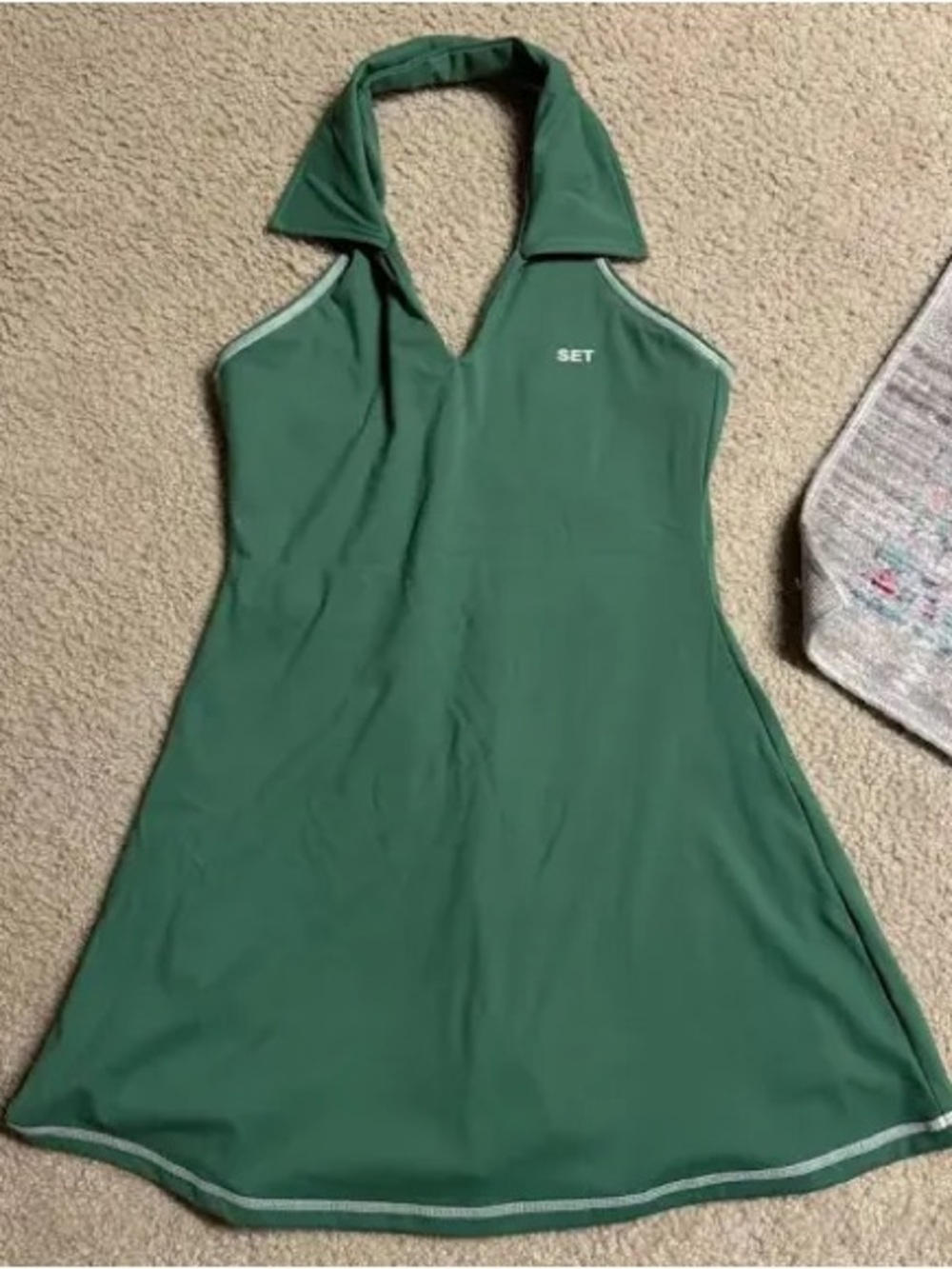 SET Active Green Halter Dress with Contrast Trim